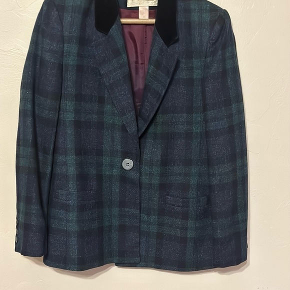 VINTAGE John Meyer Plaid wool blazer‎ single button Sz 8 - Picture 2 of 9